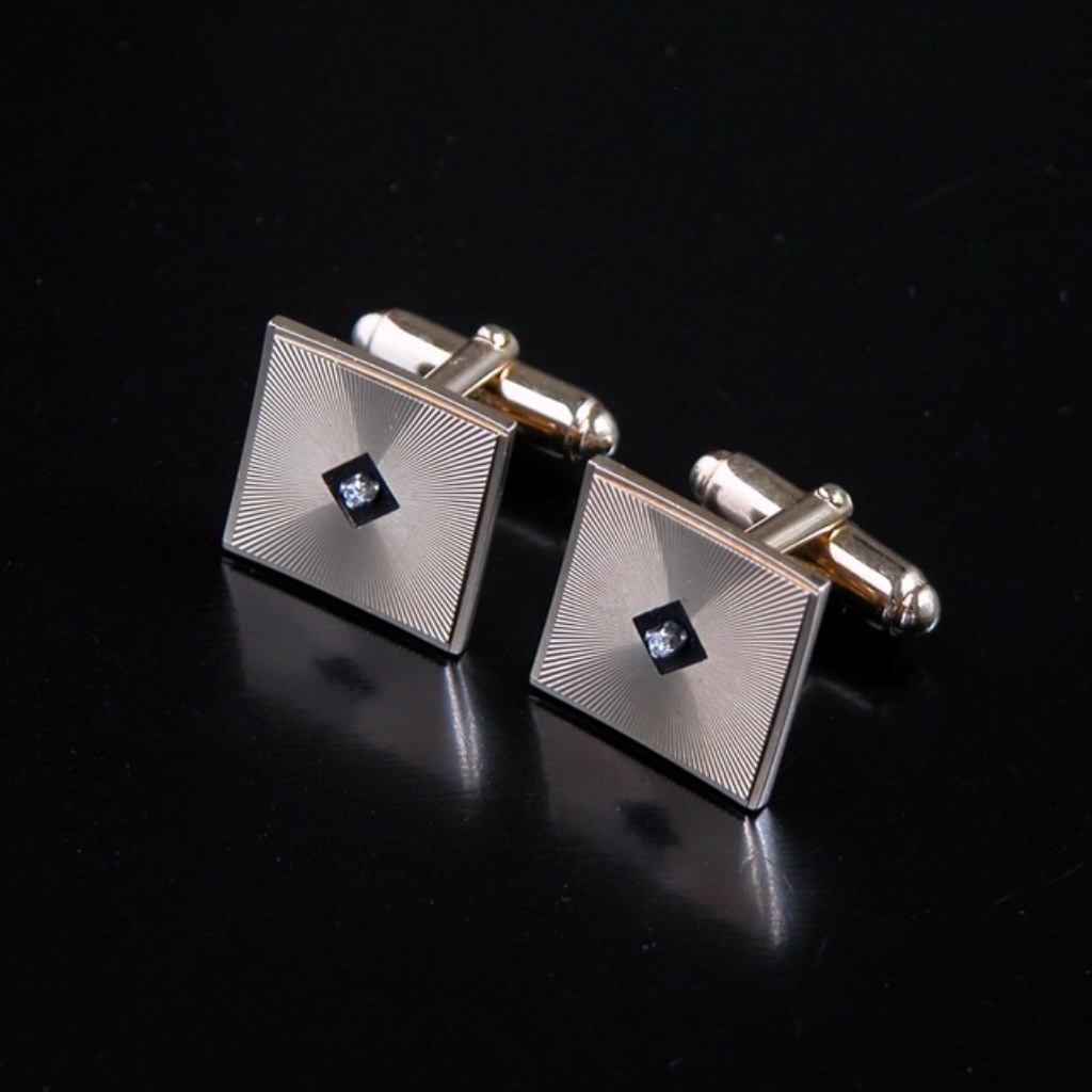 Vtg Modern Jeweled Karatclad Gold Tone Cufflinks